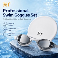 361° Anti-Fog Swim Goggles Set with Silicone Swim Cap, Wide View Swimming Goggles