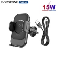 BOROFONE BH204 15W Wireless Fast Charging Car Holder Air Vent Fast Charging Car Phone Holder For i p Huawei Samsung Smartphone Universal For 4.5-7.0 Inch Mobile Phone With Data Cable