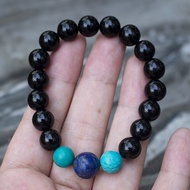 สร้อยข้อมือนำโชค พลอยเทอร์ควอยซ์(Turquoise) พลอยลาพิส ลาซูลี (Lapis lazuli) และนิล (Onyx) อัญมณีแห