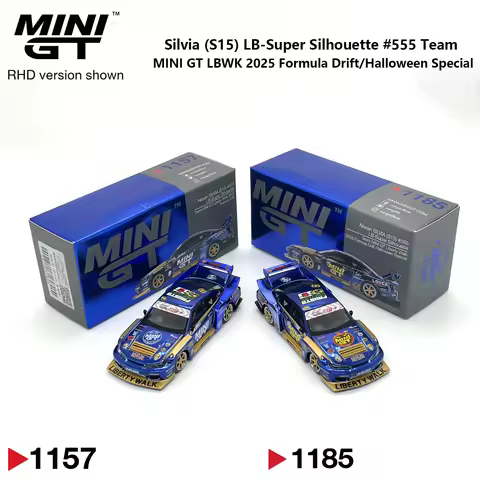 Minigt 1157 Minigt 1185 1:64 Silvia S14 LBWK Super Silhouette Metallic Blue Gold Drift RHD Diecast M