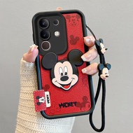 Casing Vivo Y29 4G Casing Vivo T4X 5G Casing Textured Leather Cute Compatible with Mickey Casing Min
