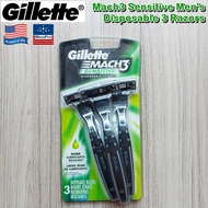 Gillette® Mach3 Sensitive Mens Disposable 3 Razors ยิลเลตต์ มัคทรี มีดโกน สำหรับผิวแพ้ง่าย