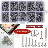 100/620pcs M2M3M4 Self Tapping Screw Assortment Kit Tapping Screw Assortment Kit Lock Nut Wood Threa