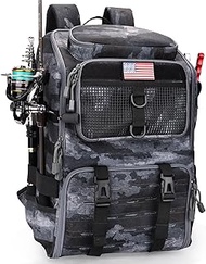rillrun Fishing Backpack with Rod Holders, Ultimate Tackle Box Bakpack for Men, 42L Large Tackle Bag