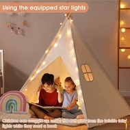 1.35m Kids Tent Baby Portable Canva Tipi  Indian Kid Tent Little Play House Tent  With Carpet LED Lights Teepee