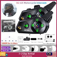 （🔥MY stock🔥）D2-6X Motorcycle Helmet Headset Smart Wireless Intercom 1000m Hybrid Music Sharing Water