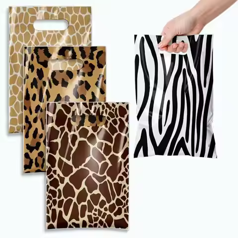 10/50Pc Animal Print Gift Bags Zebra Giraffe Zoo Print Candy Bag Handle Gift Bag Loot Bag for Kids B
