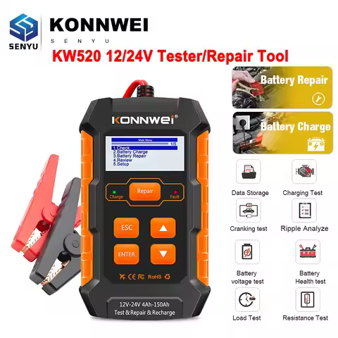 KONNWEI KW520 KW510 12V 24V 10A 5A Full Automatic Car Battery Tester Full Repair Tool Pulse Auto Cha