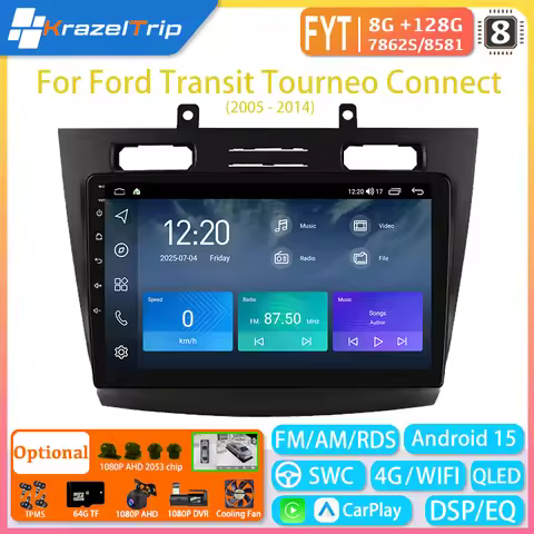 8 Core CarPlay Car Radio for Ford Transit Tourneo Connect 2005 - 2014 QLED Android Auto Stereo Autor