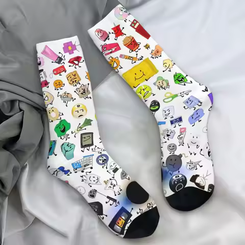 BFDI Inanimate Insanity All Characters Socks Gothic Stockings Autumn Anti Bacterial Women Men Socks 