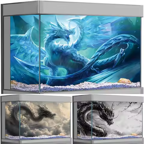 3D Aquarium Background Poster Self-Adhesive PVC Fish Tank Decor Ice Dragon & Chinese Ancient Dragon 
