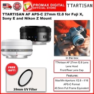 TTArtisan AF 27mm f2.8 for X E and Z Mount APS-C Camera Lens Black and Silver