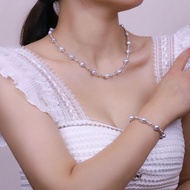 Sea Gypsophila akoya akoya Baroque Bracelet Necklace 18K Gold Silver Gray Blue Special-Shaped Pearl 