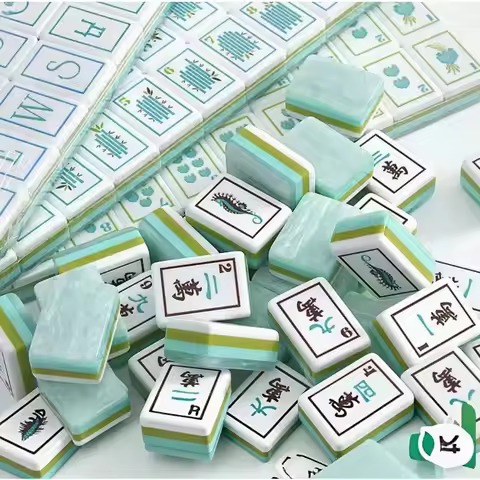 4-Layer engraved American mahjong set, boutique 160 mint marble pattern version, ocean breeze theme,