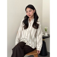 SERENITY ASOKA Isvara Shirt 580 - Linen Striped Oversize Long Sleeve Basic Shirt - Women's Blouse To