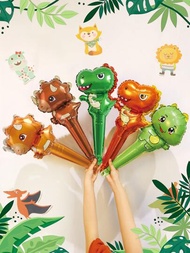 5入組恐龍形狀手持小氣球,派對裝飾適用於恐龍主題派對,叢林主題派對,生日,婚禮,畢業,寶寶派對,製成鋁滌綸膜