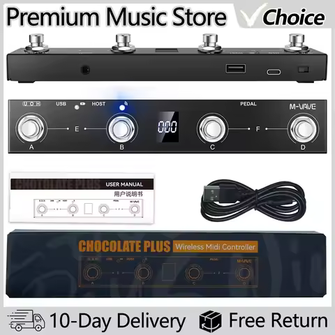 M-VAVE Chocolate Plus Wireless MIDI Controller Pro Keyboard 4 Buttons Foot switch Supports MIDI Host