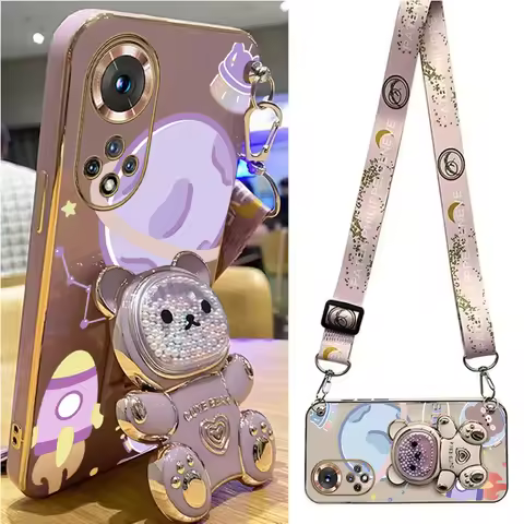 Space Bear Lanyard Holder Case For Huawei Honor 50 60 70 80 90 10 20 Pro Lite X8 X7 80 90 GT 60pro C