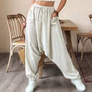Plus Size Women Casual Woven Pocket Harlem Pants, Apricot