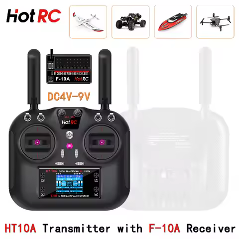 HOTRC HT10A 2.4GHz 10 Channel Remote Control Transmitter DC 3.5-9V Radio System & F-10A Receiver for