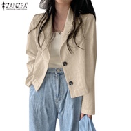 ZANZEA Women Korean Fashion Elegant  Button Up Causal Lapel Collar Blazer