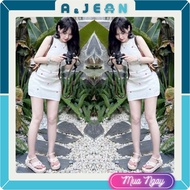 Women's figure-flattering wool dress with letter patterns Sleeveless Short form with round neck | AJ