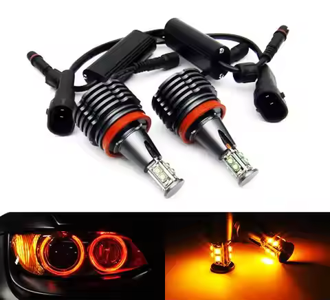 new 2x Amber LED Angel Eye Headlight Halo Ring Light DRL H8 Bulb 80W Canbus For E90 E92 E82 E60 E70 