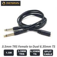 3.5mm 1/8 TRS Female to Dual 6.35mm 1/4 TS Male Breakout Y Cable 1.5m Audio Splitter Adapter Cable f