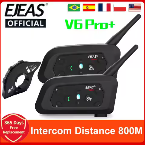 EJEAS V6 PRO+/PLUS Motorcycle Helmet Bluetooth Walkie Talkie 6 Rider Distance 800 Meters Waterproof 