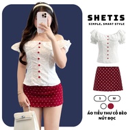 Lady Blouse with Ruffle Collar and Wrapped Buttons - Embroidered Lace Material, Super Cute Lace Slee