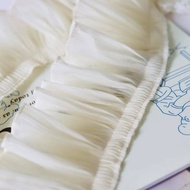 Beige Pleated Lace Fabric - Ideal for Crafting & Sewing