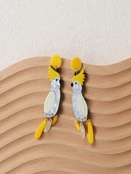 有趣的亞克力鸚鵡形復古耳環,適用於派對飾品,女性和女孩