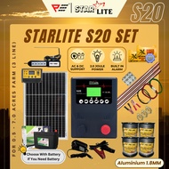 StarLite S20 Energizer 1.8MM Set for 3.0 - 7.0 Acres (AC/DC) Aluminium Wire Solar Panel Electric Fen