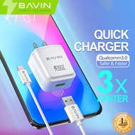 BAVIN PC635 QC3.0 20W Quick Charging Charger kit with 1 Meter Charging Cable for Micro iPh Type-C VIVO Y15 Y20i Y15S Y16 Y22S Y02S Y02A Infinix Hot 30i Tecno OPPO A5S A16K A17K Realme 6i C11 C15 C33 C55 Samsung A12 M11 M22 A14 Huawei Nova 5T 9SE Y6P Tecno