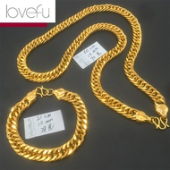 《318》18K Saudi Gold Pawnable 10MM Flat Chain Boss Necklace Bracelet Set
