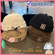 OKDEALS Brimless Hat, Corduroy Solid Color Kids Docker Cap, Vintage C Letter Adjustable Design Warm 
