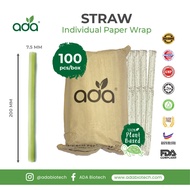 ADA STRAW INDIVIDUAL PAPER WRAP 7.5mm (100 pcs/pack) 100% Food Based Ingredients, Biodegradable,