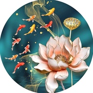 5D DIY ภาพวาดประดับเพชรกลมบัวปลาเก้าตัวโมเสคเพชรอุปกรณ์ตกแต่งบ้านงานฝีมือ