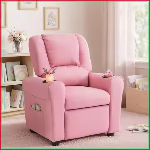 Kids Recliner Chair PU Leather Reclining Toddler Push Back Sofa Ages 1-6