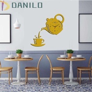 DANILO1 Teapot Wall Clock Sticker, Teapot Design 3D Acrylic Mirror Wall Clock, Funny Easy to Read Silent DIY 3D Decorative Clock Office