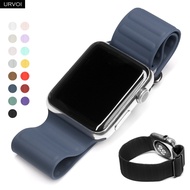 [HOT JUXXKWIHGWH 514] URVOI Band สำหรับ Apple Watch Series 7 6SE5 4 3สายซิลิโคนสำหรับ IWatch ยืดข้อมือหัวเข็มขัดหนัง Link Loop Design 41 45มม.