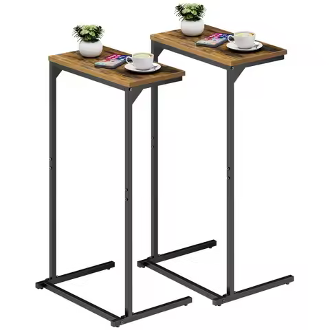C Shaped End Table, Tv Tray, Small Side Table, Set of 2, 28.7 inch Tall Couch Table, Tray Table, Sof