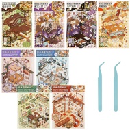 8Pcs DIY 3D House Stickers Set Reusable 3D Cartoon Scene Stickers Funny Mini Room Scene Sticker SHOP