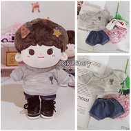 Genuine 20cm Kpop Idol Doll Clothes Jimin Jungkook Jin V Suga Baekhyun Sehun Sean Xiao Zhan Yibo Grey Hoodies Pants Dolls Accessories