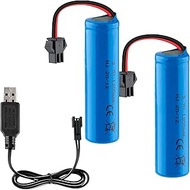 FPVERA 3.7V 1200mAh Li-ion Battery 2PCS 3.7Volt Rechargeable Batteries with USB Charger Cable SM-2P 