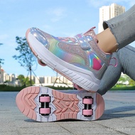 Boys Girls Children Four-Wheel Leisure Sports Skateboard Shoes Wheel Skateboard Shoes Runaway Shoes 
