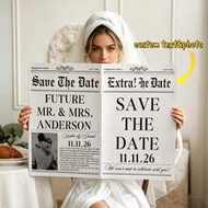1pc Customizable Wedding Newspaper Poster, Personalized Photo And Text Editable Engagement Announcem