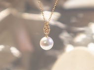 日本 Akoya 珍珠8mm項鍊 18k金鑲鑽 天然鑽石 項鍊