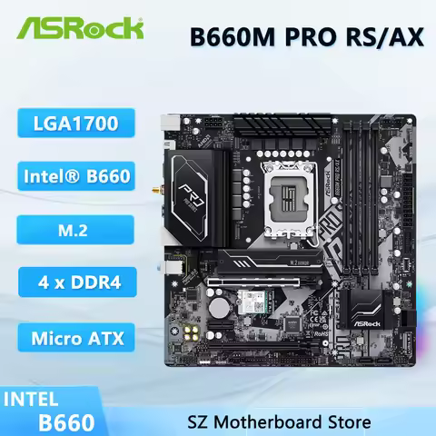 ASROCK B660M Pro RS/ax Motherboard LGA1700 Intel B660 4xDDR4 128GB PCIe 4.0 M.2 Micro ATX support i9
