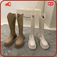 [BEST DFFER ] Women's Leather Boots 2024 New Korean Style High Boots Autumn Winter Flat Thick Sole B